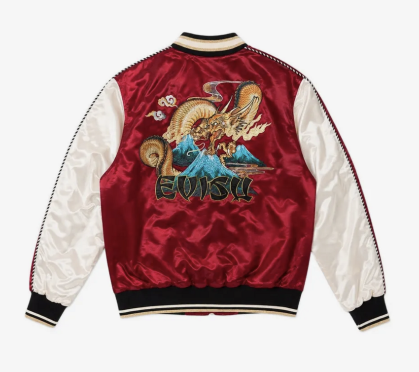 EVISU Whale Embroidered Souvenir Jacket Burgundy