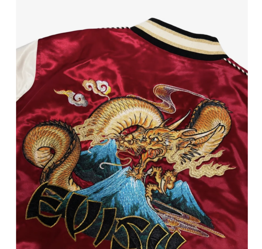 EVISU Whale Embroidered Souvenir Jacket Burgundy
