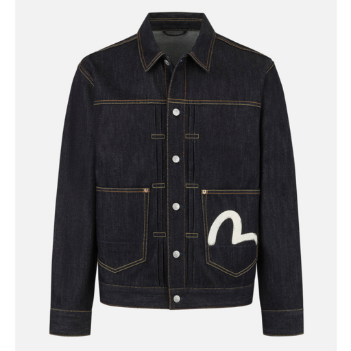 EVISU Ecru Seagull Printed Denim Jacket Raw Indigo