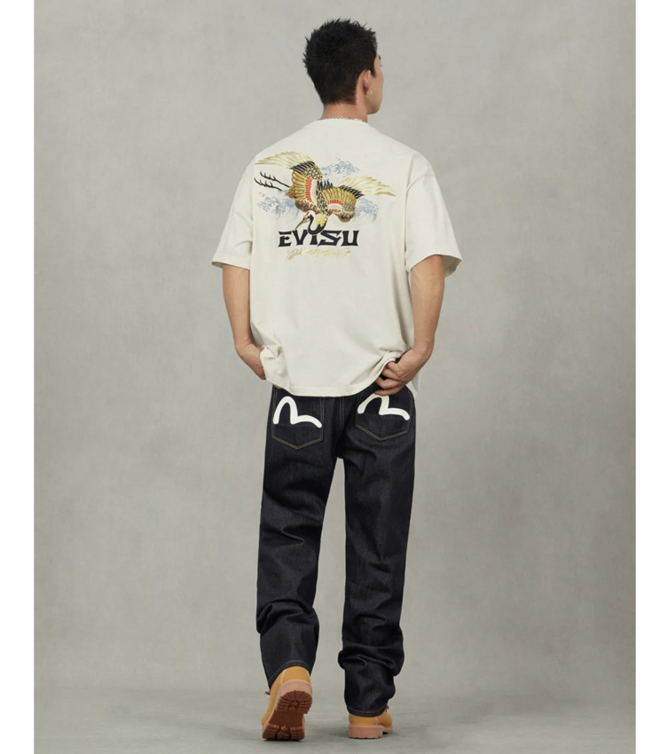 EVISU Ecru Seagull Print Jeans Raw Indigo