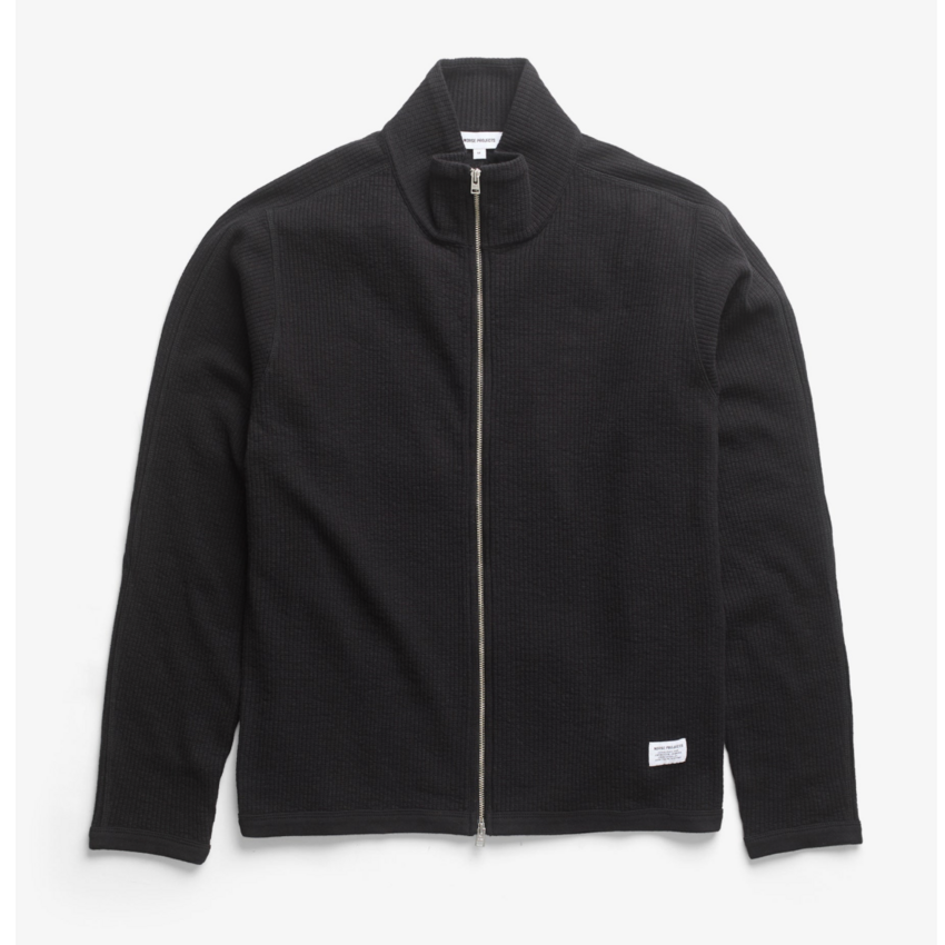 Norse Projects  Teno Cotton Hemp Military Rib Zip Cardigan Black