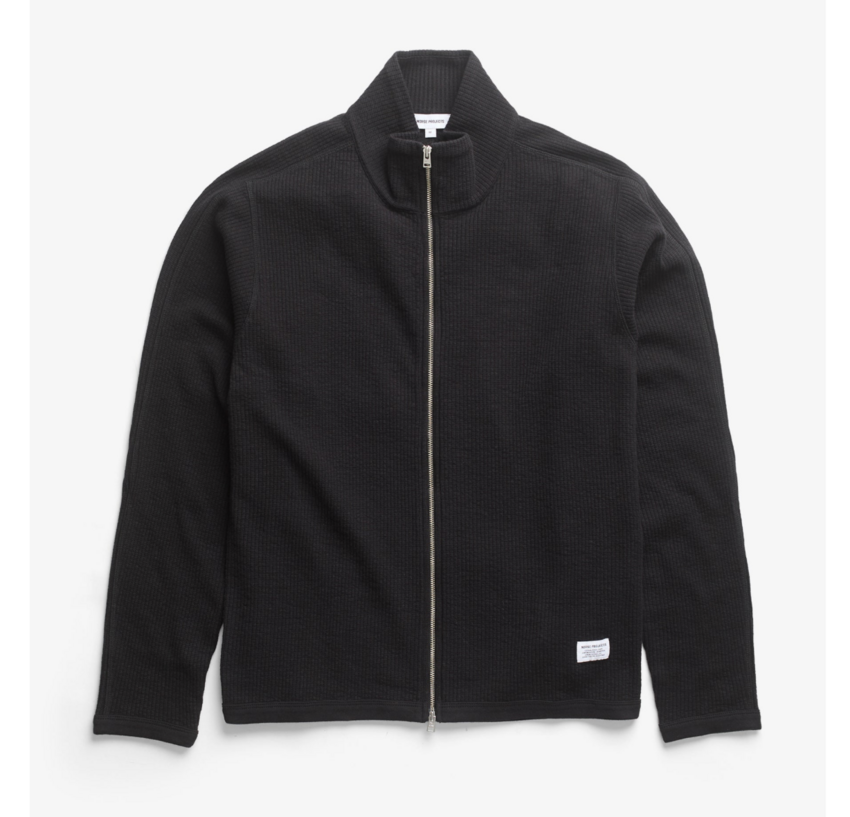 Norse Projects  Teno Cotton Hemp Military Rib Zip Cardigan Black
