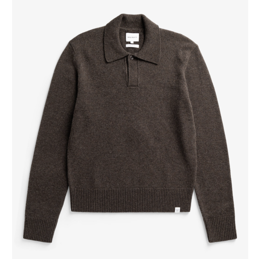 Norse Projects  Anholt Merino Lambswool Polo Heathland Brown