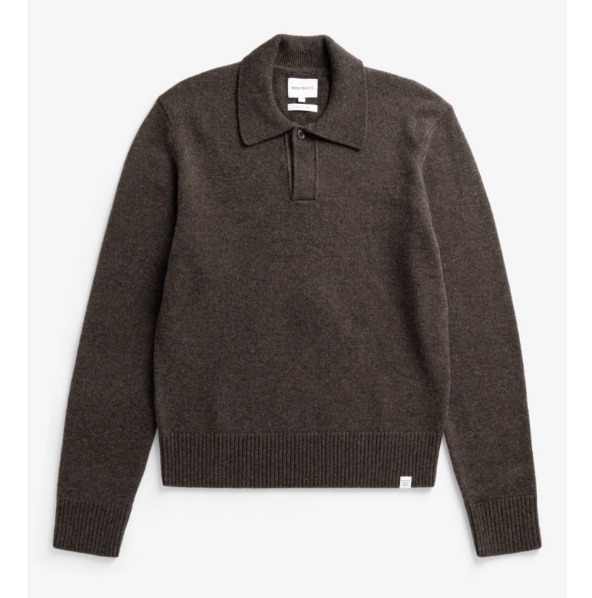 Norse Projects  Anholt Merino Lambswool Polo Heathland Brown