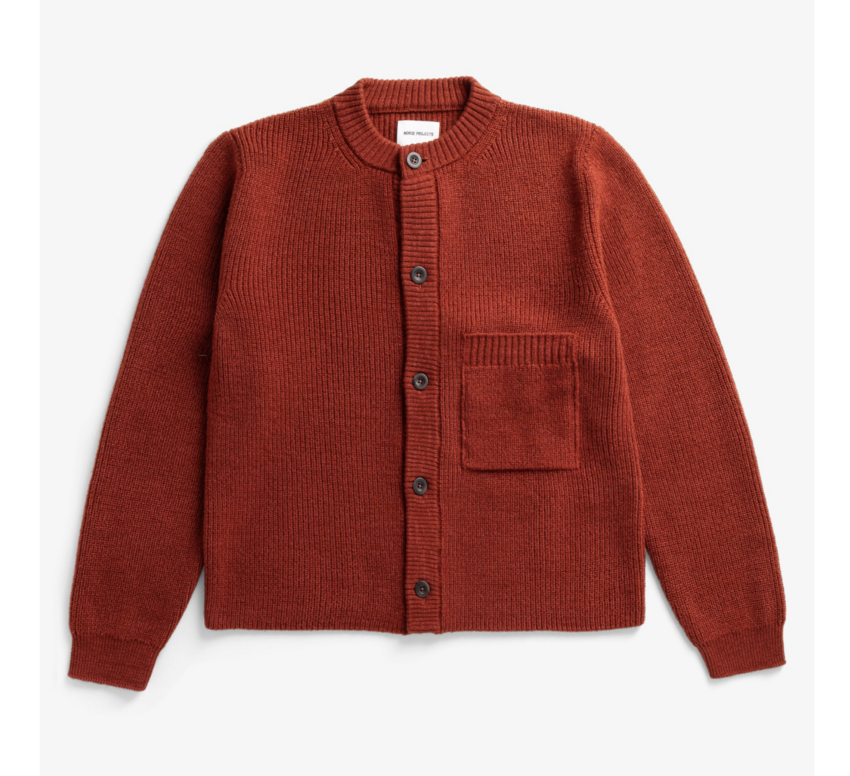 Norse Projects  Gullverket Cotton Wool Rib Cardigan Cowhide
