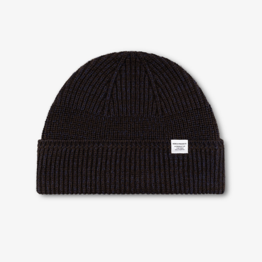 Norse Projects  Wool Cotton Rib Beanie Darkest Purple