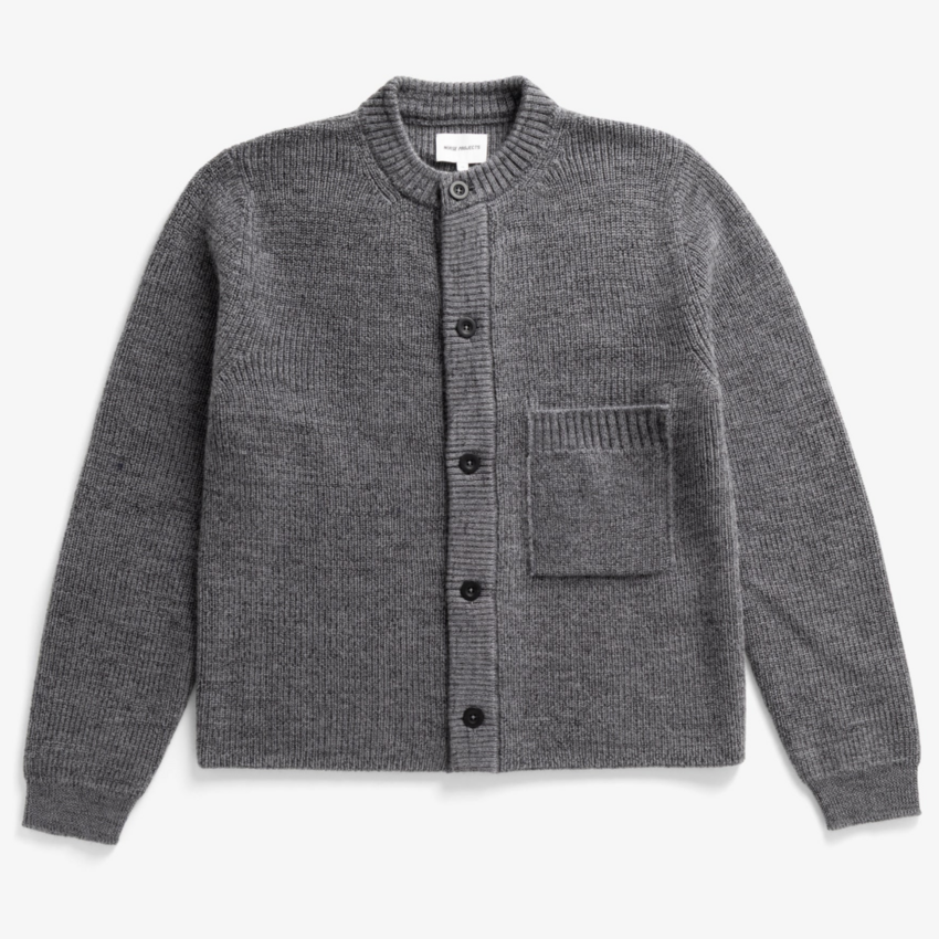 Norse Projects  Gullverket Cotton Wool Rib Cardigan  Dark Grey