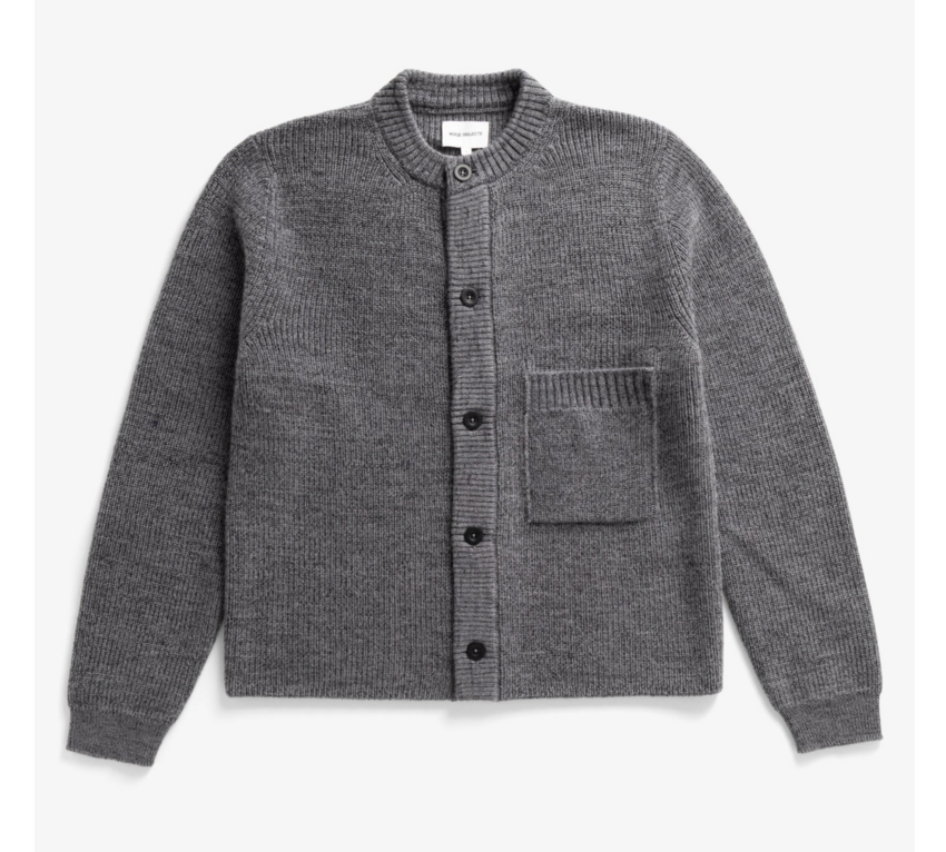 Norse Projects  Gullverket Cotton Wool Rib Cardigan  Dark Grey