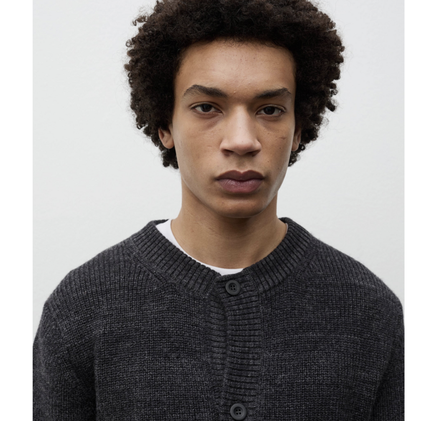 Norse Projects  Gullverket Cotton Wool Rib Cardigan  Dark Grey