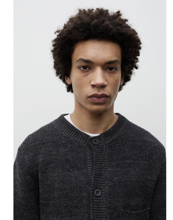 Norse Projects  Gullverket Cotton Wool Rib Cardigan  Dark Grey