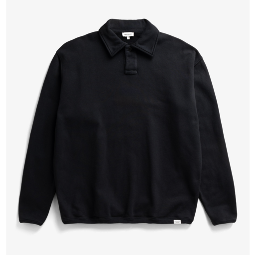 Norse Projects  Hjartdal Brushed Diagonal Cotton Fleece Polo Black