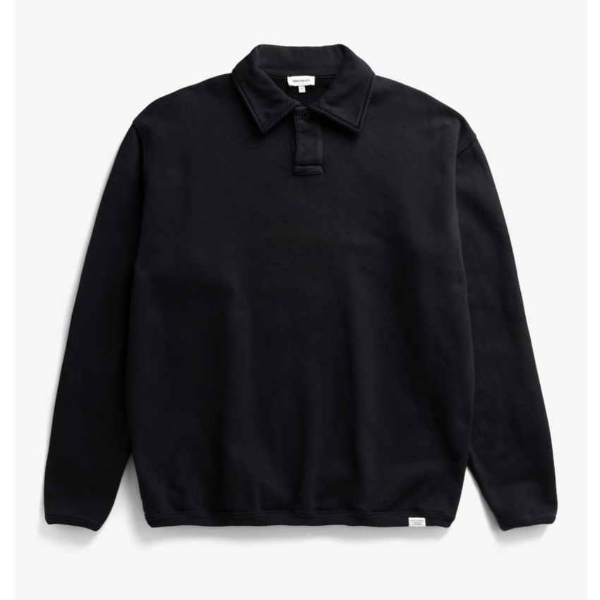 Norse Projects  Hjartdal Brushed Diagonal Cotton Fleece Polo Black