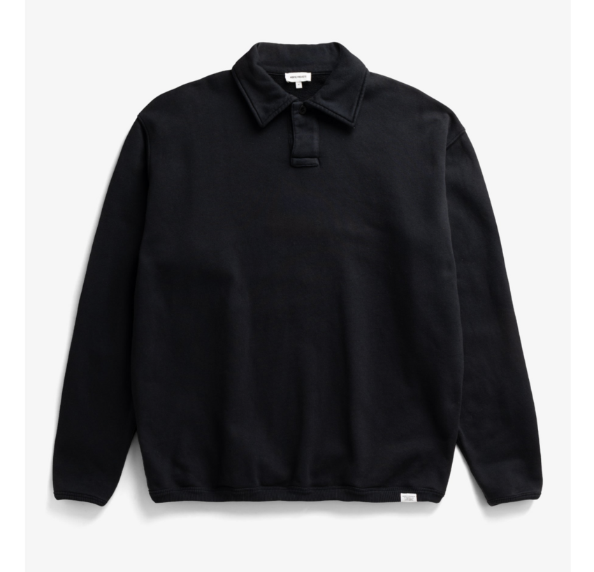 Norse Projects  Hjartdal Brushed Diagonal Cotton Fleece Polo Black
