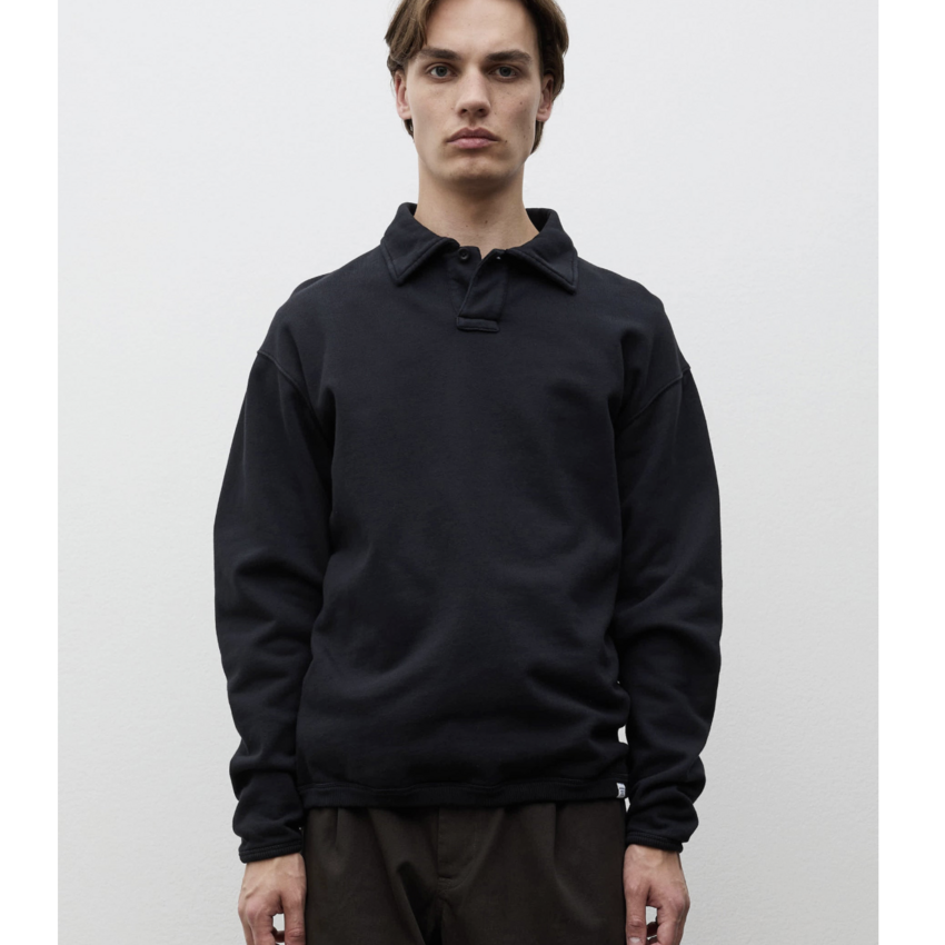 Norse Projects  Hjartdal Brushed Diagonal Cotton Fleece Polo Black