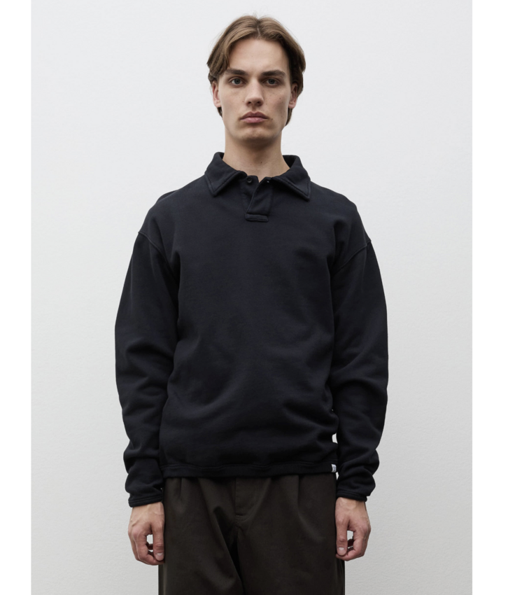 Norse Projects  Hjartdal Brushed Diagonal Cotton Fleece Polo Black