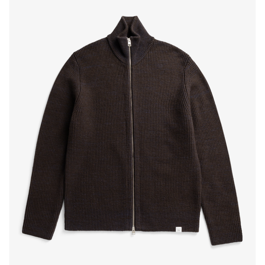 Norse Projects  Hagen Wool Cotton Rib Full Zip Jacket Darkest Purple