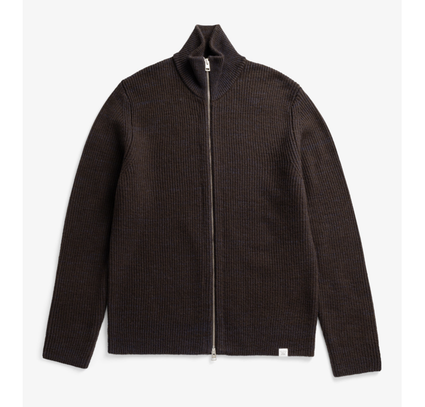 Norse Projects  Hagen Wool Cotton Rib Full Zip Jacket Darkest Purple