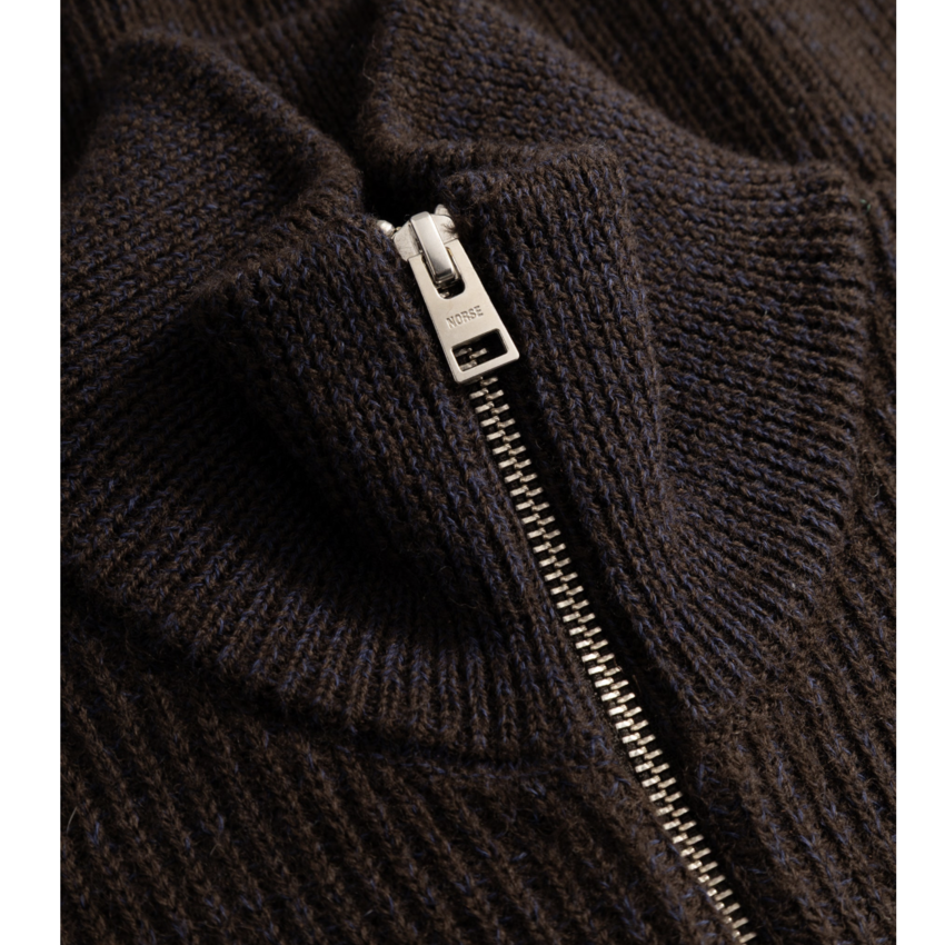 Norse Projects  Hagen Wool Cotton Rib Full Zip Jacket Darkest Purple