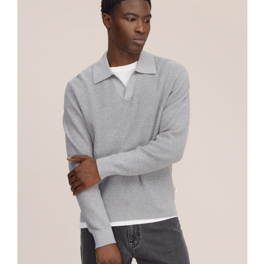 NN.07 Hope Rib 60060 Knitted Polo Grey Melange