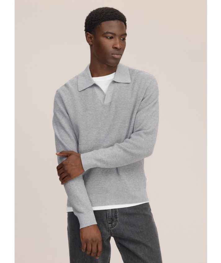 NN.07 Hope Rib 60060 Knitted Polo Grey Melange