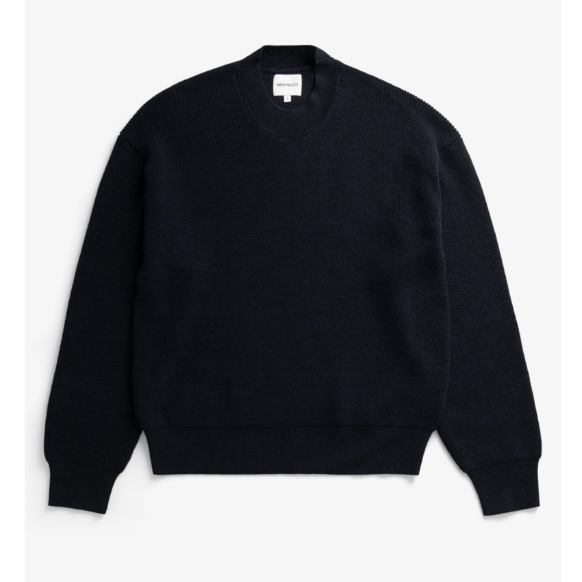 Norse Projects  Hirtshals Tech Merino Waffle Crewneck Dark Navy