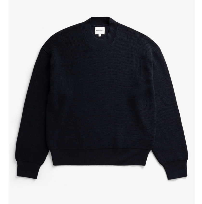 Norse Projects  Hirtshals Tech Merino Waffle Crewneck Dark Navy