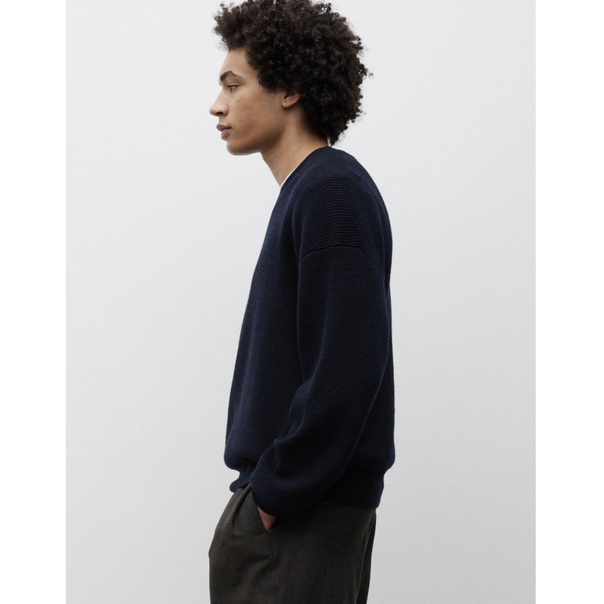 Norse Projects  Hirtshals Tech Merino Waffle Crewneck Dark Navy