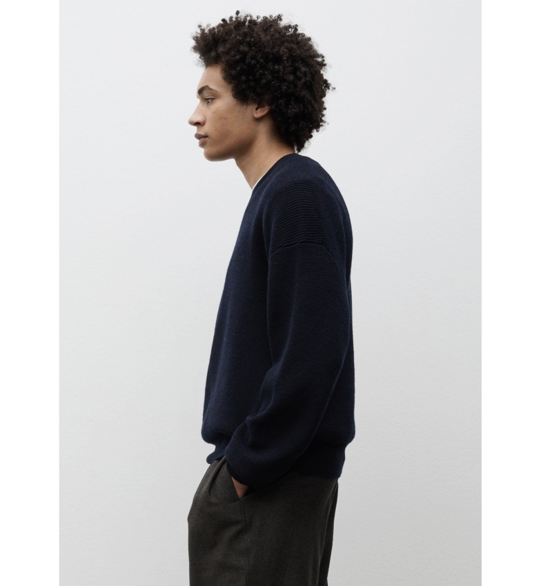 Norse Projects  Hirtshals Tech Merino Waffle Crewneck Dark Navy