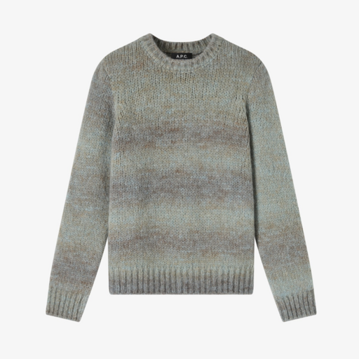 A.P.C. Paris Alpaca Sweater With Blurred Stripes Khaki Heather Melange