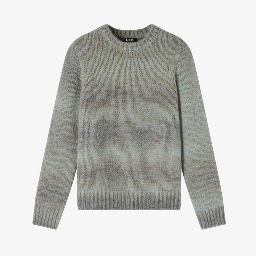 A.P.C. Paris Alpaca Sweater With Blurred Stripes Khaki Heather Melange