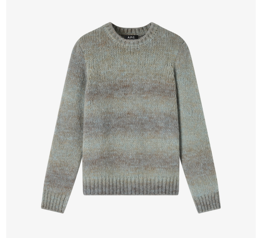 A.P.C. Paris Alpaca Sweater With Blurred Stripes Khaki Heather Melange
