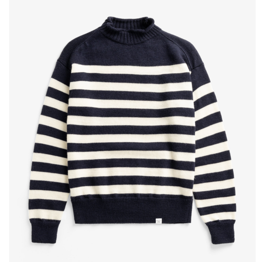 Norse Projects  Sagvatnet Wool Roll Neck Sweater Navy Stripe