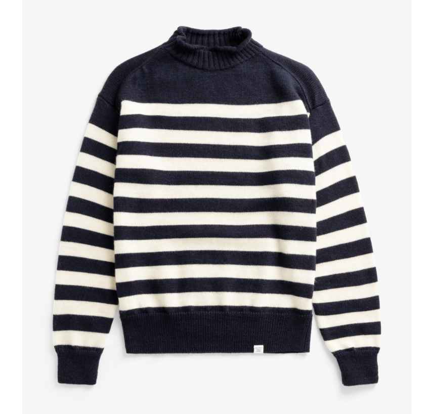 Norse Projects  Sagvatnet Wool Roll Neck Sweater Navy Stripe