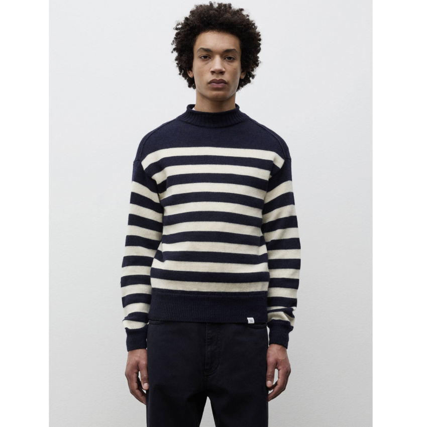 Norse Projects  Sagvatnet Wool Roll Neck Sweater Navy Stripe