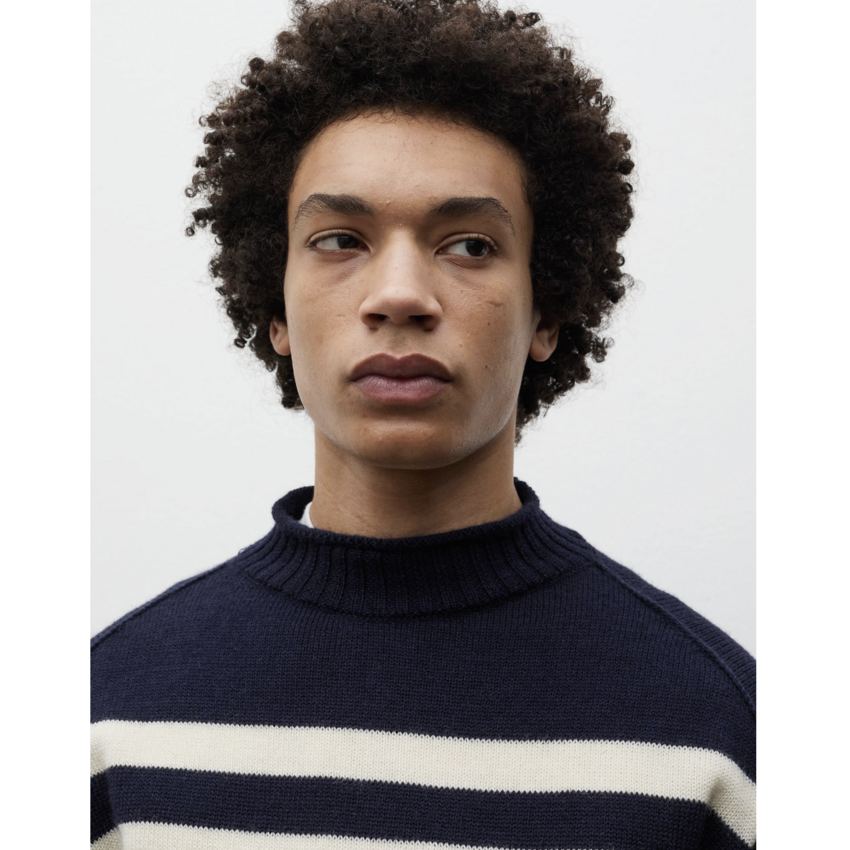 Norse Projects  Sagvatnet Wool Roll Neck Sweater Navy Stripe