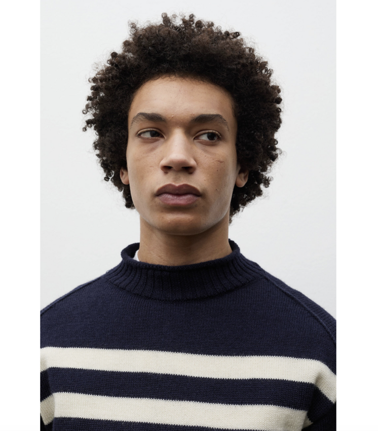 Norse Projects  Sagvatnet Wool Roll Neck Sweater Navy Stripe