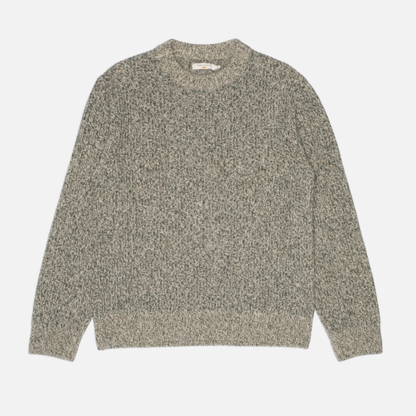 Nudie Jeans August Rib Wool Sweater Green Melange