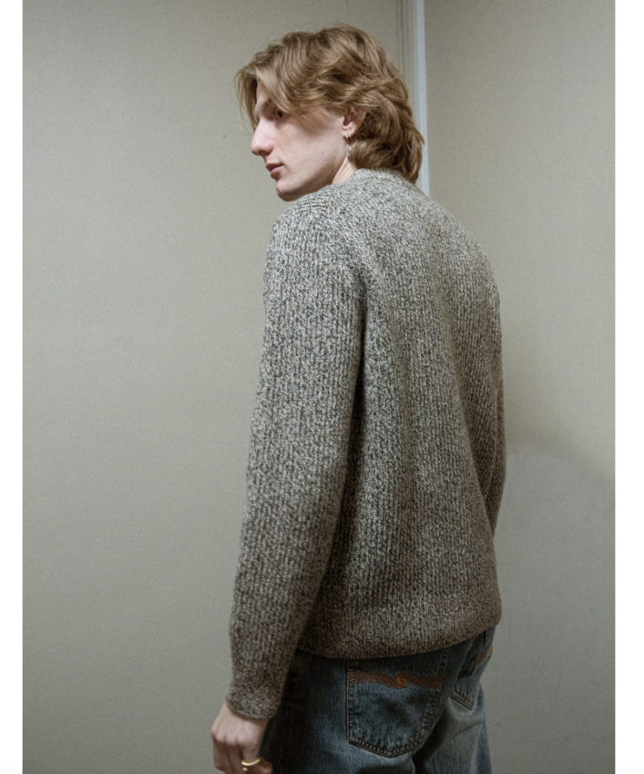 Nudie Jeans August Rib Wool Sweater Green Melange