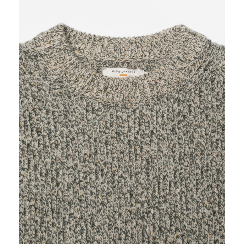 Nudie Jeans August Rib Wool Sweater Green Melange