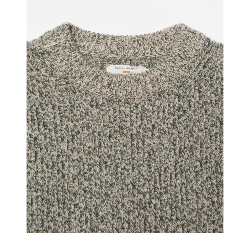 Nudie Jeans August Rib Wool Sweater Green Melange