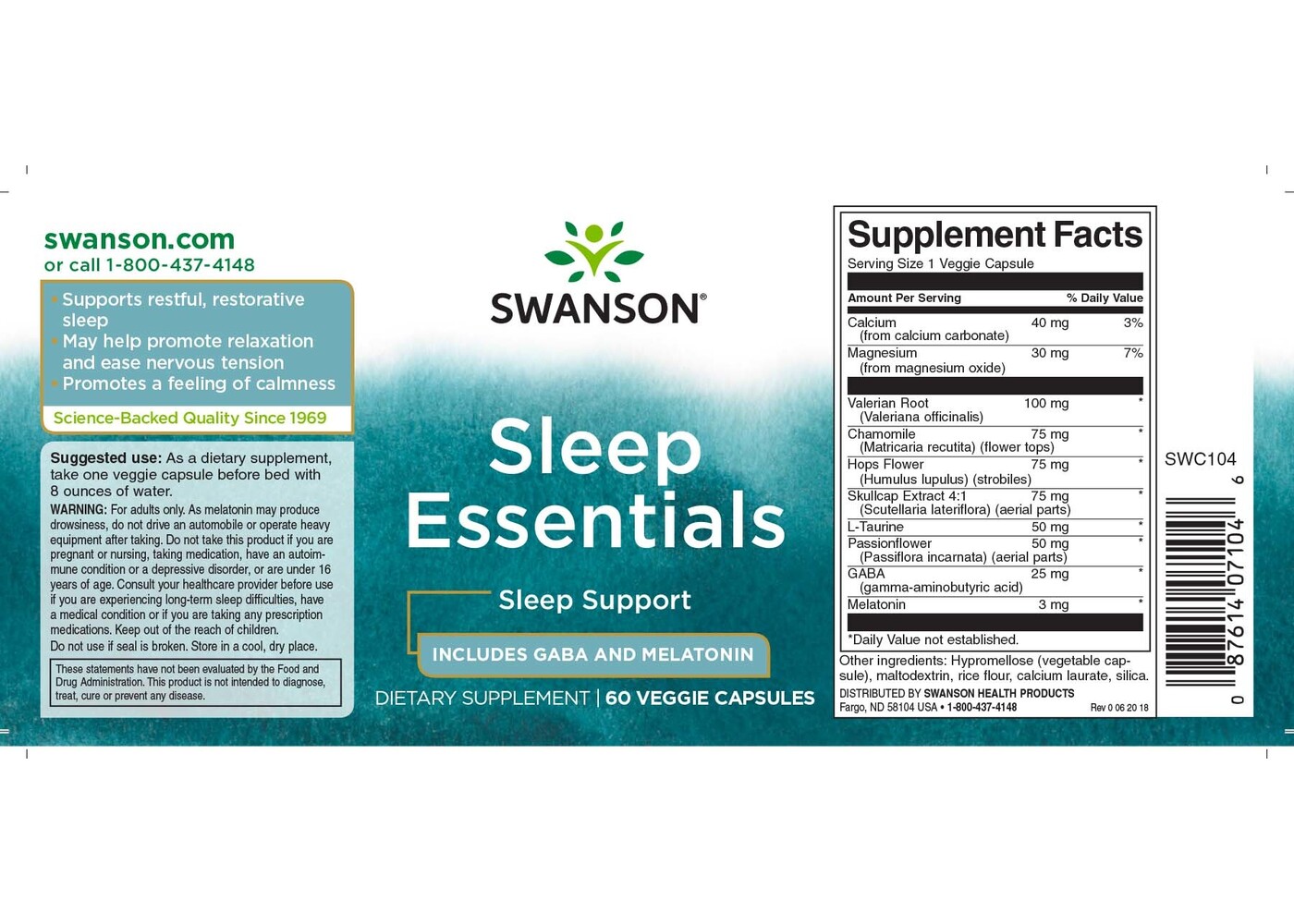 Swanson Sleep Essentials, 3 mg, 60 veggie capsules