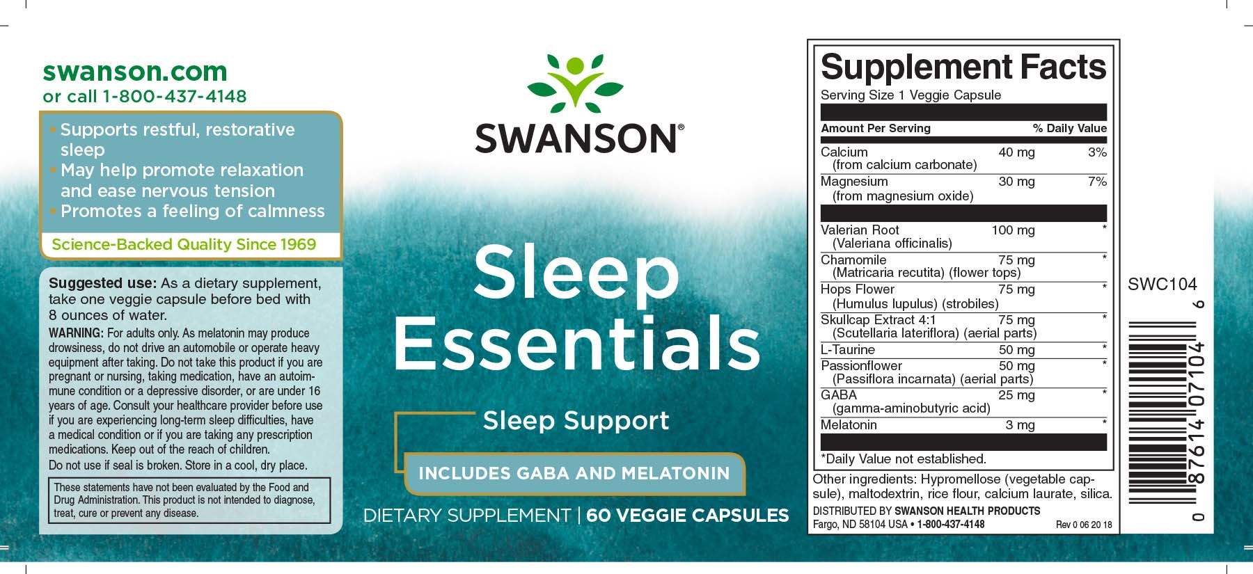 Swanson Sleep Essentials, 3 mg, 60 veggie capsules