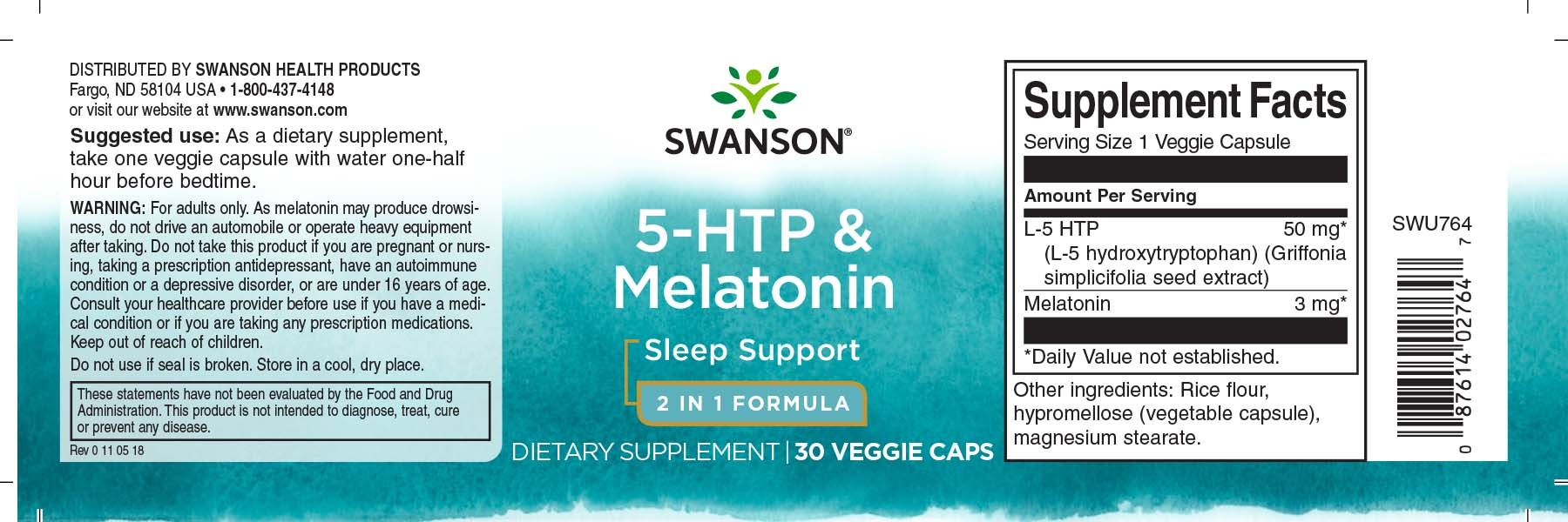 Swanson 5-HTP & Melatonine, 3 mg, 30  veggie caps