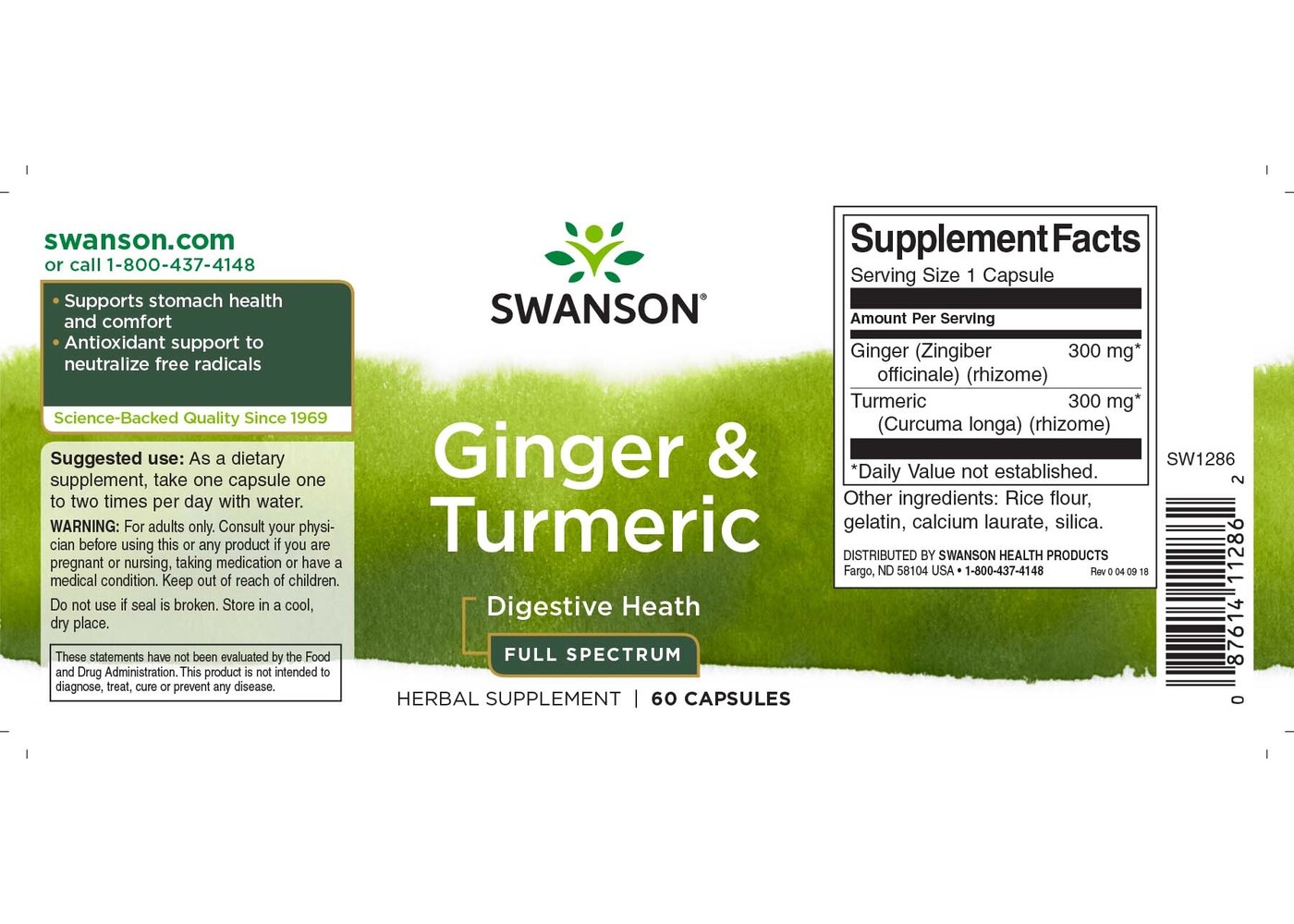 Swanson Broad-Spectrum Ginger & Turmeric, 60 Caps