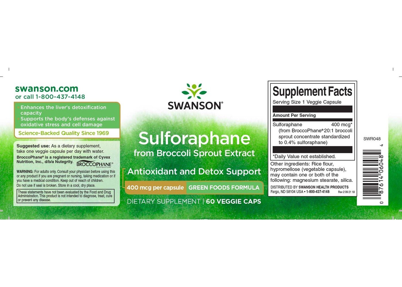 Swanson Sulforaphane from Broccoli, 400 mcg, 60 Veg Caps