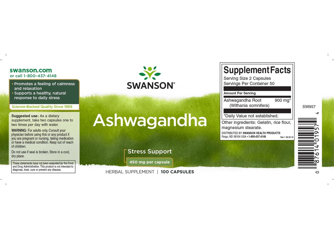 Swanson Ashwagandha, 450 mg, 100 caps