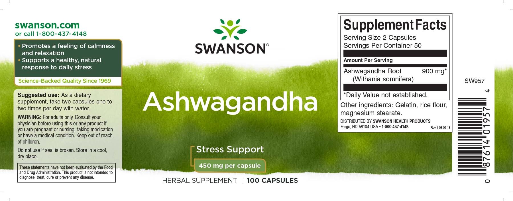 Swanson Ashwagandha, 450 mg, 100 caps