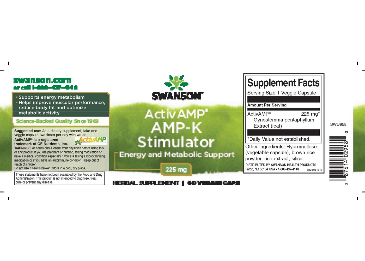 Swanson ActivAMP AMP-K Stimulator, 225 mg 60 Veg Caps