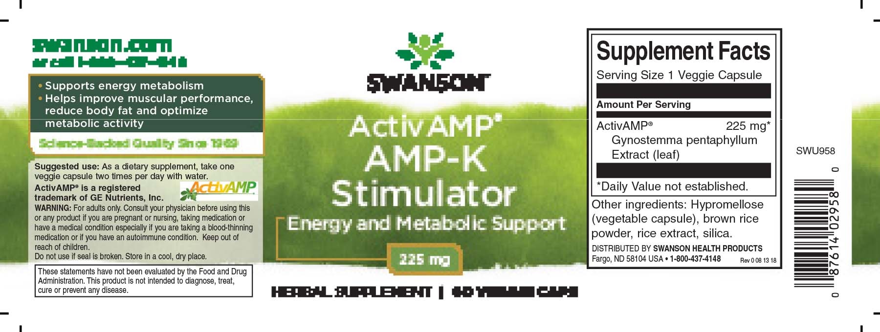 Swanson ActivAMP AMP-K Stimulator, 225 mg 60 Veg Caps