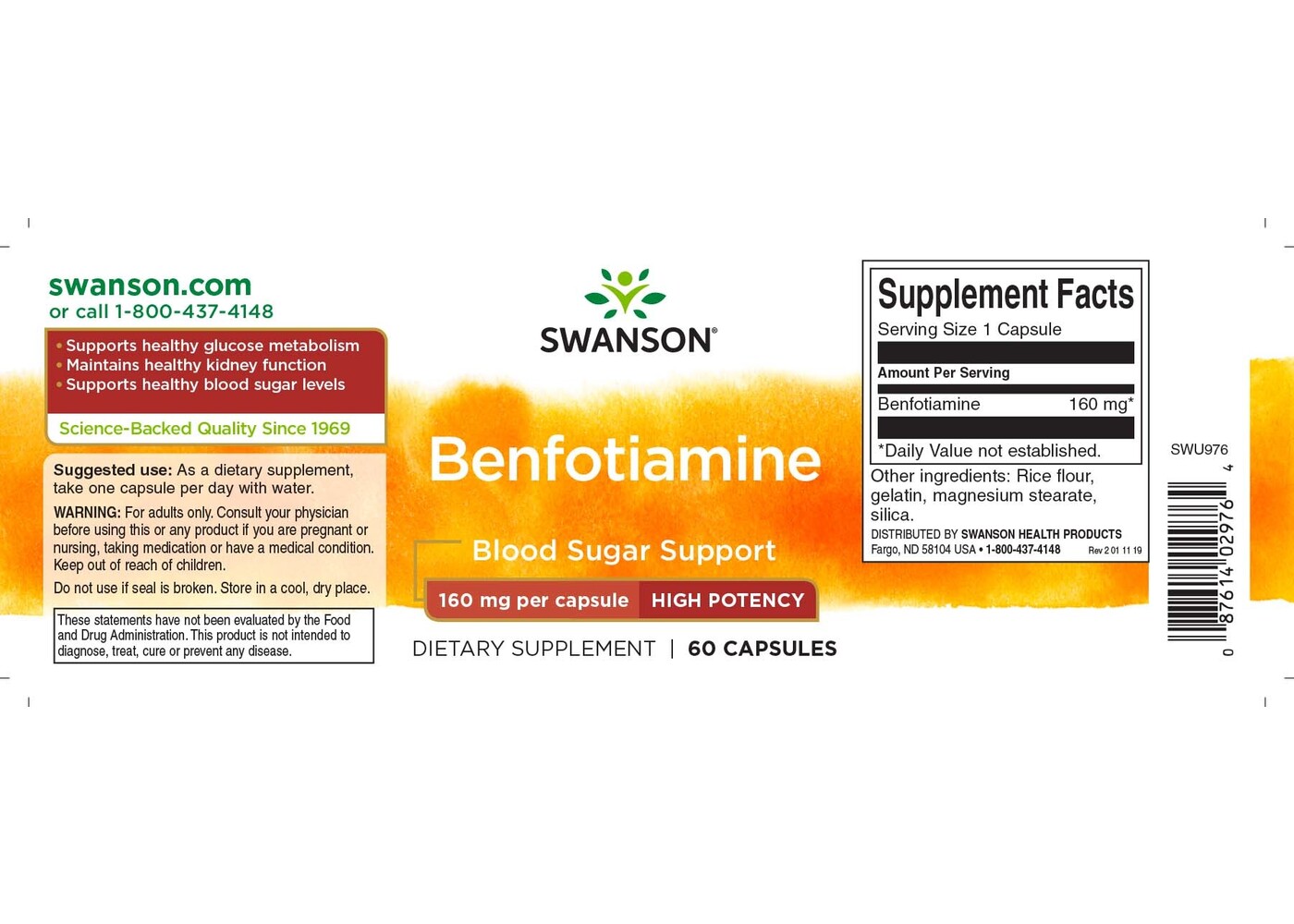 Swanson High-Potency Benfotiamine, 160 mg 60 Caps